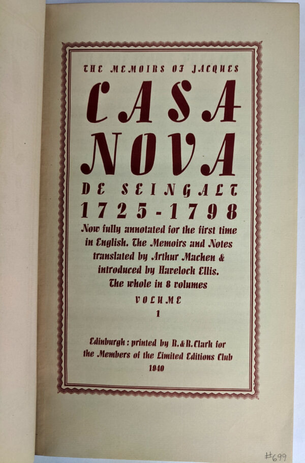 The Memoirs of Jacques Casanova de Seingalt, 1725-1798 (8 Volumes) - Image 3