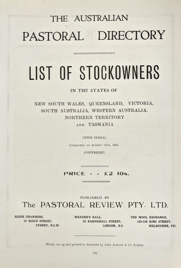 The Australian Pastoral Directory 1921 - Image 3