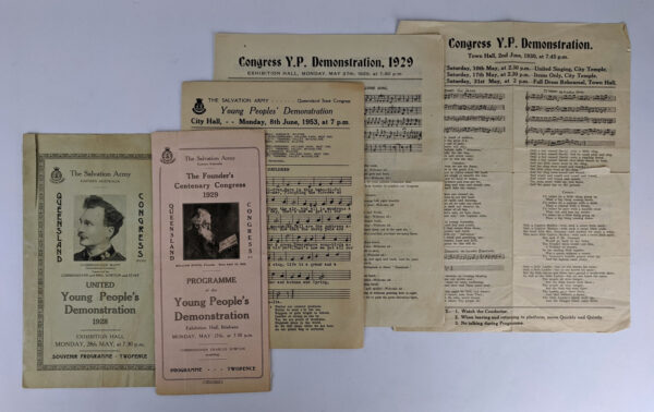 Lot of 5 Programmes / Sheet Music / Rehearsal Notes for The Salvation Army Queensland Young Peoples' Demonstrations