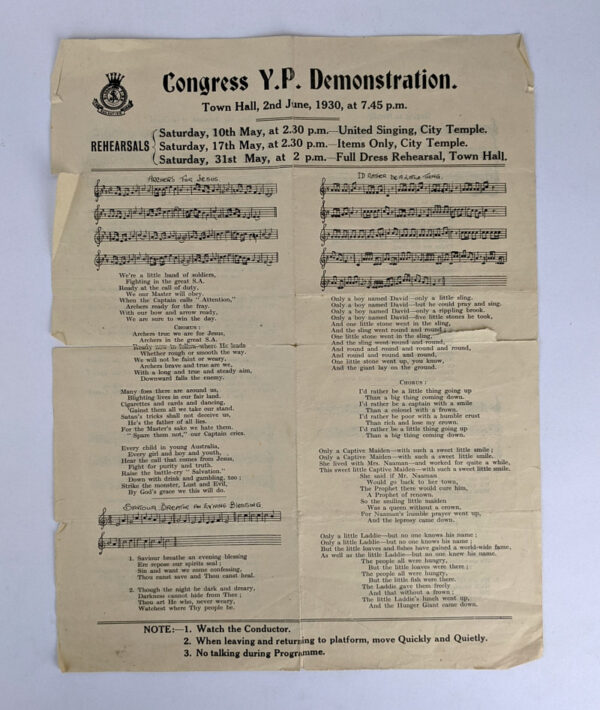 Lot of 5 Programmes / Sheet Music / Rehearsal Notes for The Salvation Army Queensland Young Peoples' Demonstrations - Image 5