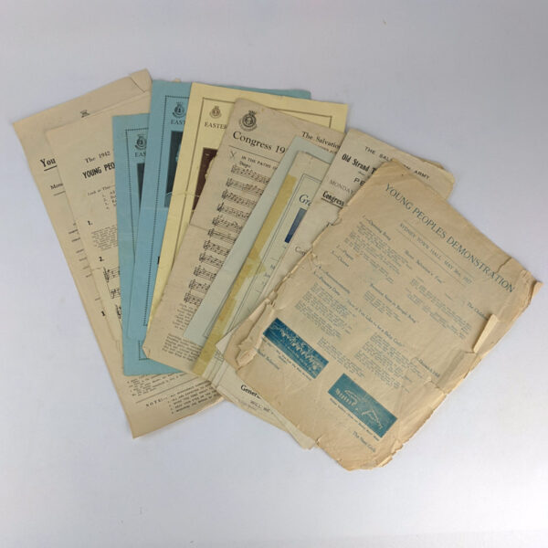 Lot of 12 Programmes / Sheet Music / Rehearsal Notes for The Salvation Army Sydney Congress Young Peoples' Demonstrations