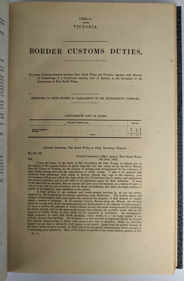 A Collection of 23 Victorian Parliamentary Papers relating to Customs Duties at the Victorian Border - Image 4