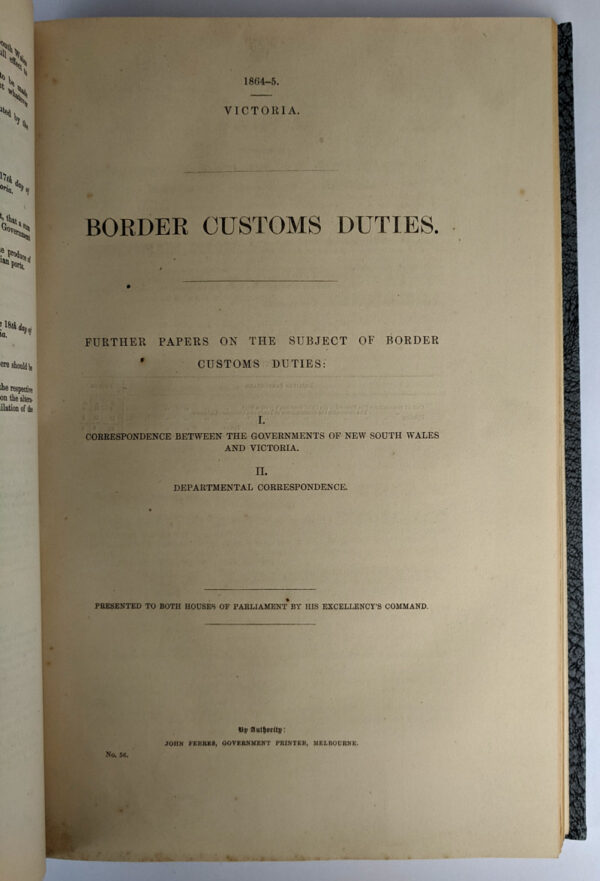 A Collection of 23 Victorian Parliamentary Papers relating to Customs Duties at the Victorian Border - Image 5