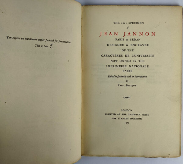 The 1621 [Type] Specimen of Jean Jannon, Paris & Sedan, Designer & Engraver of the Caracteres de l'Universite now owned by the Imprimerie Nationale, Paris - Image 3