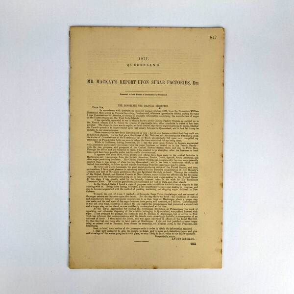 Mr. Mackay's Report Upon Sugar Factories, Etc.