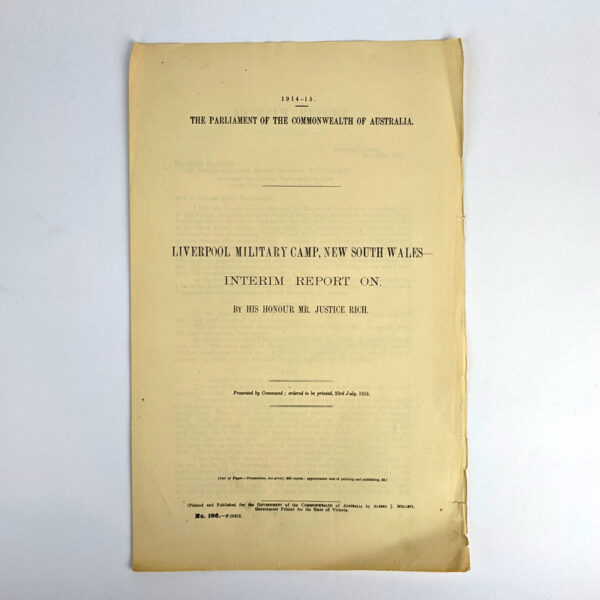 Liverpool Military Camp, New South Wales - Interim Report on