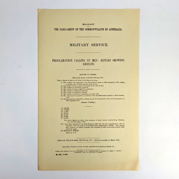 Military Service: Proclamation Calling Up Men: Return Showing Results