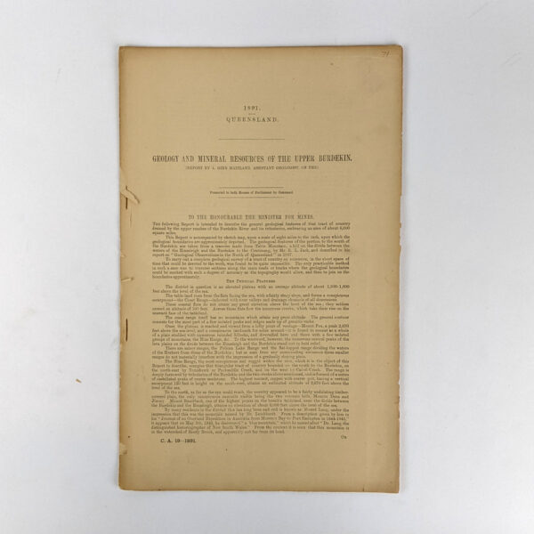 Geology and Mineral Resources of the Upper Burdekin