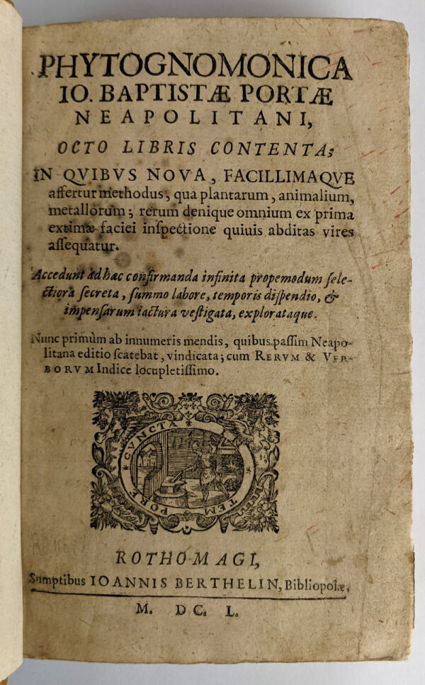 Phytognomonica Io Baptistae Portae, Neapolitani, Octo libris contenta; - Image 2
