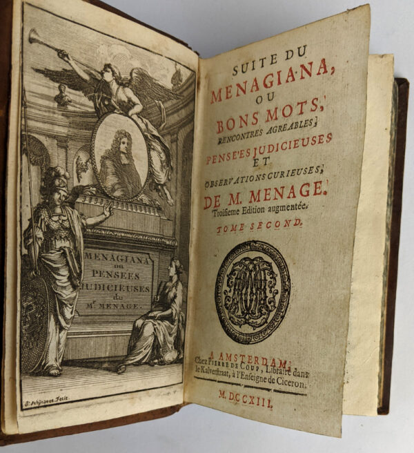Menagiana, ou Bon Mots, Rencontres Agreables, Pensees Judicieuses, et Observations Curieuses, (Tome I & II) - Image 4