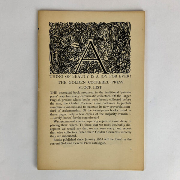 A Thing of Beauty is a Joy Forever!: the Golden Cockerel Press Stock List