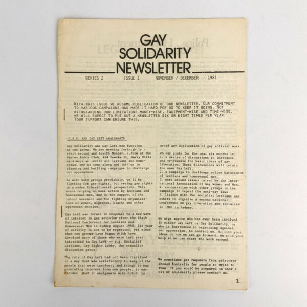 Gay Solidarity Newsletter (Series. 2 Issue. 1)