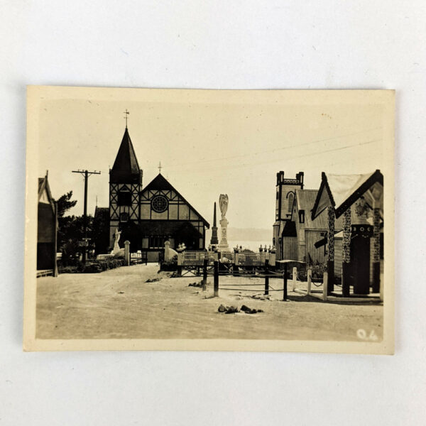 Photograph of Church, Monuments of Maori Chieftains, Statue of Queen Victoria, Ohinemutu, Rotorua
