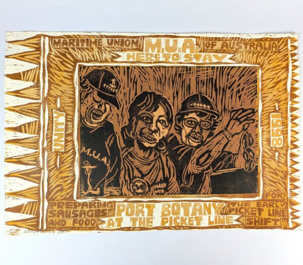 Series of Five Colour Woodblock Prints on the 1998 Australian Waterfront Dispute