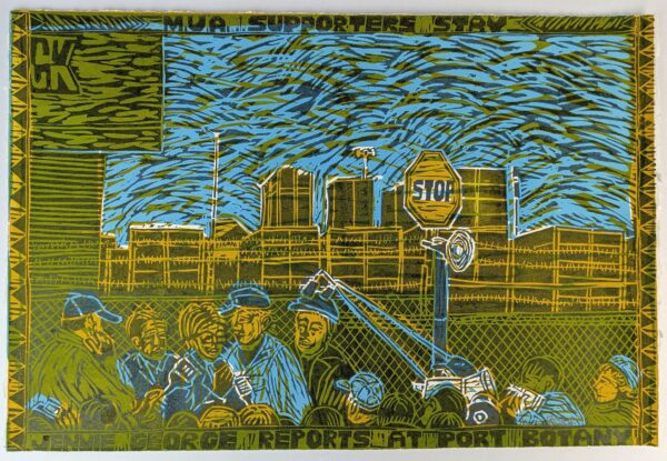 Series of Five Colour Woodblock Prints on the 1998 Australian Waterfront Dispute - Image 2