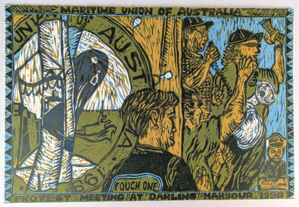 Series of Five Colour Woodblock Prints on the 1998 Australian Waterfront Dispute - Image 4